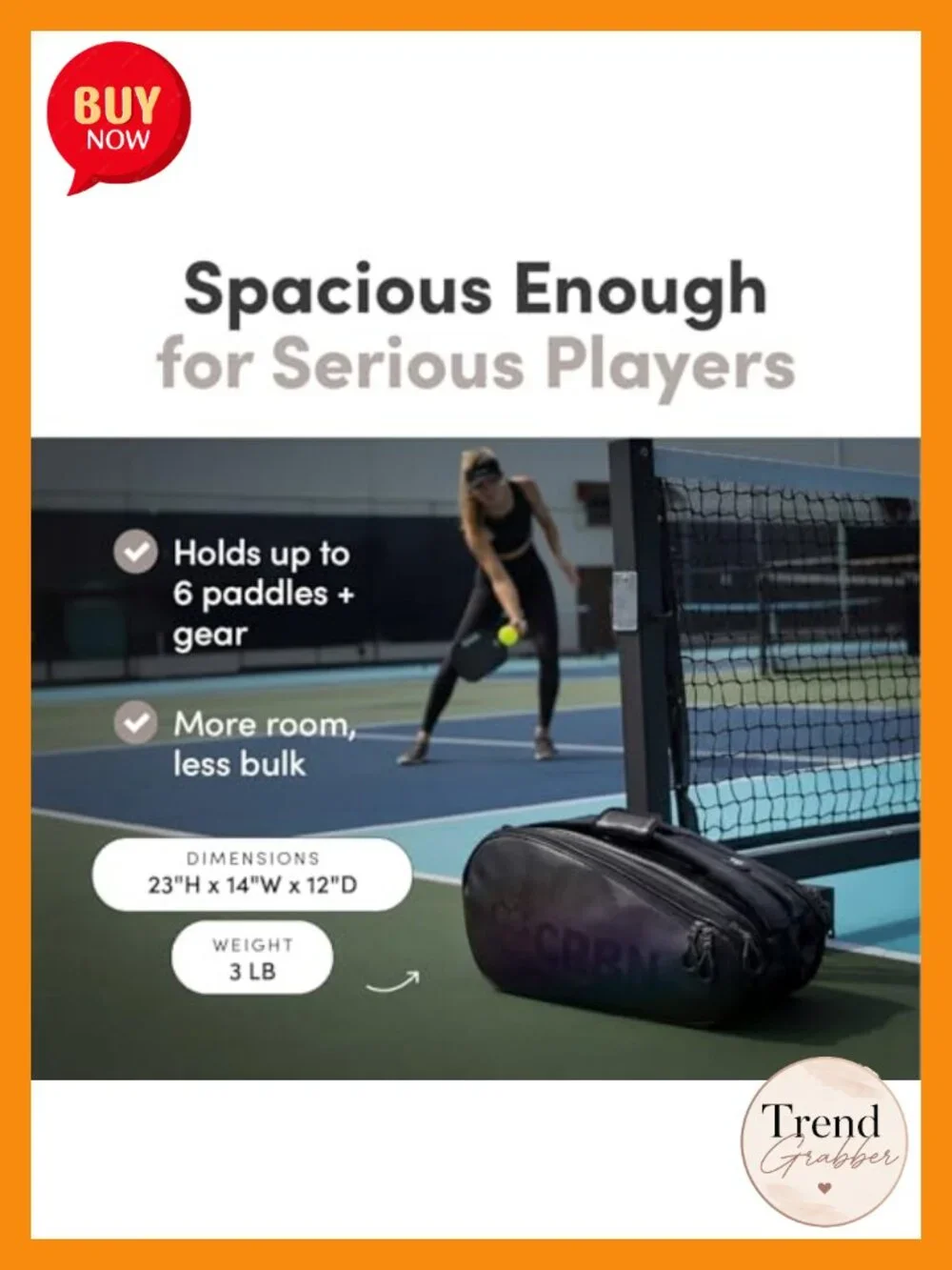 Pickleball Paddle Bag Holds 6 Paddles Shoe Compartment Zip-Off Sling